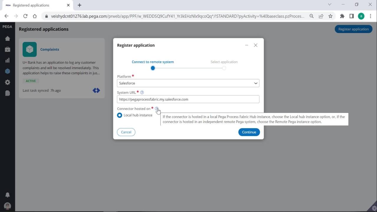 How to register the Salesforce wrapper application hosted on a local Pega Process Fabric Hub instance