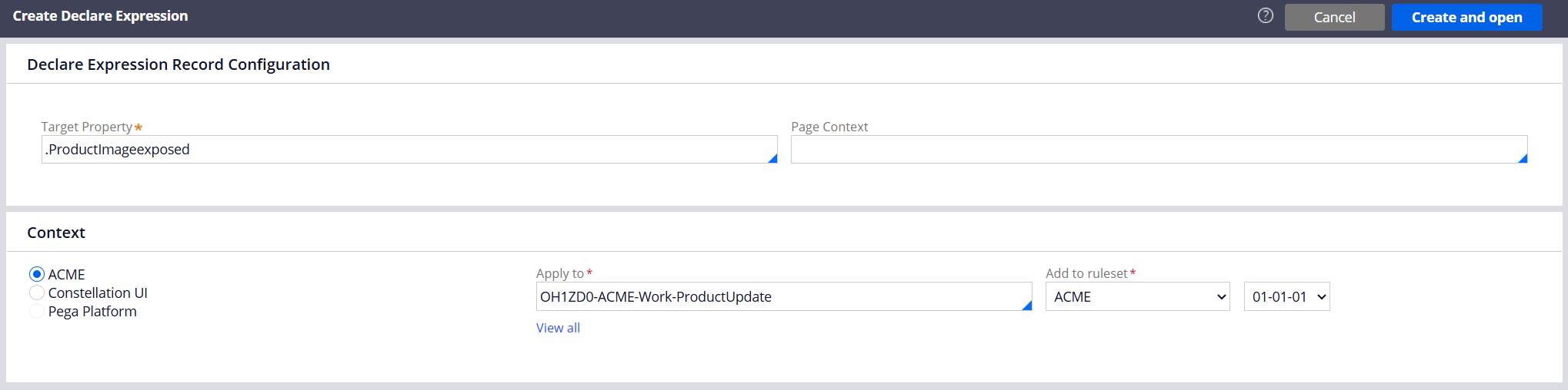 Create declare expression