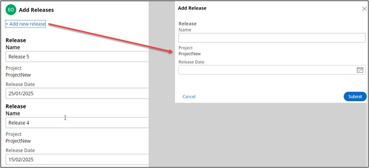 Add New Release case screen PopUp Theme Cosmos
