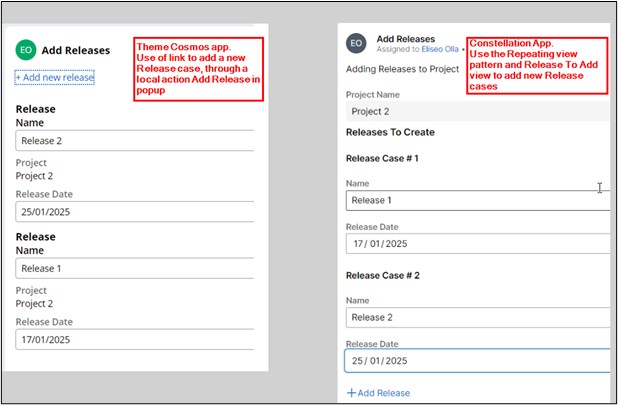 Add New Releases Screen Constellation - Theme Cosmos comparison