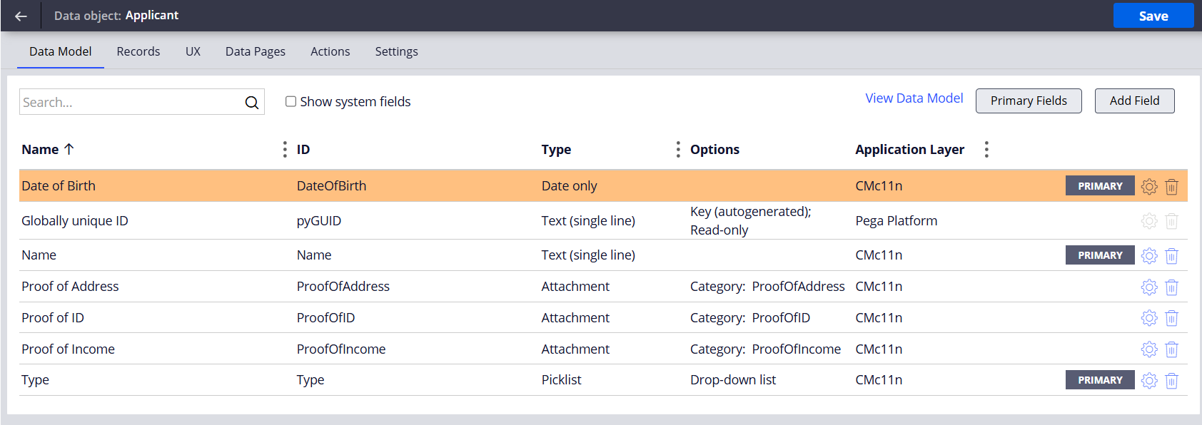 Applicant Data object