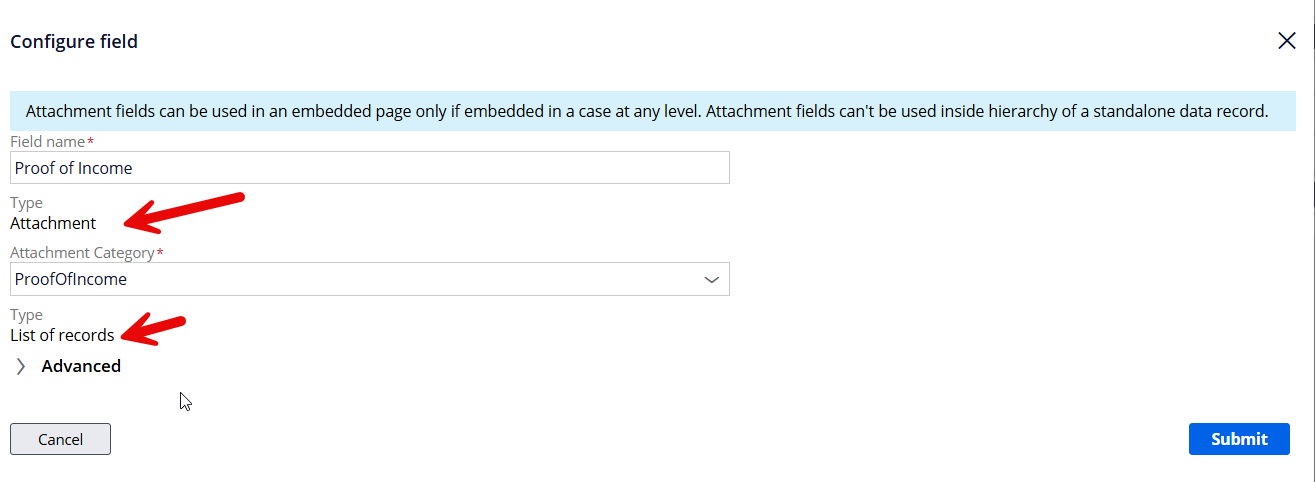 Configure attachment field