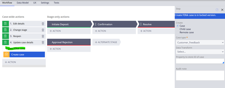 Case wide optional actions
