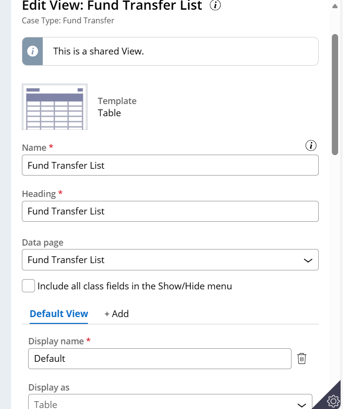 View configuration on landing page