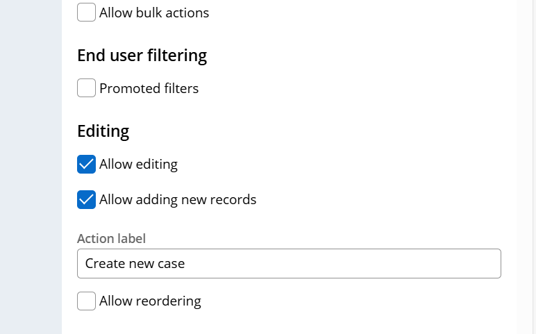 Filtering options