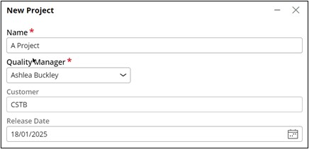 Create new project screen