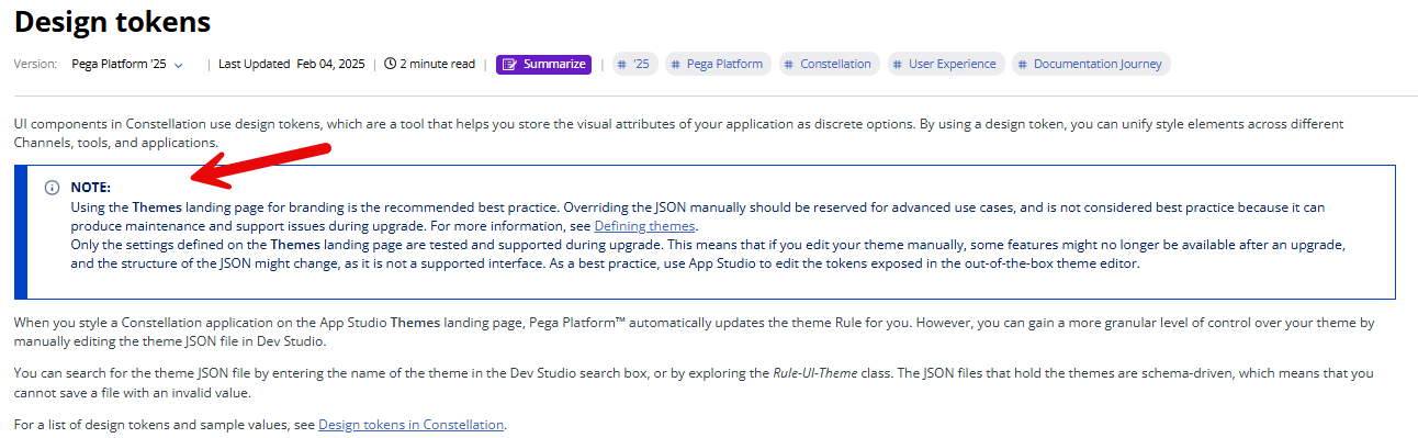Warning for design tokens