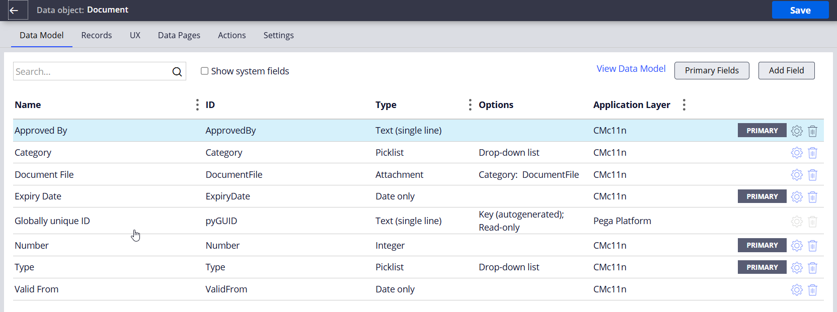 Document data object