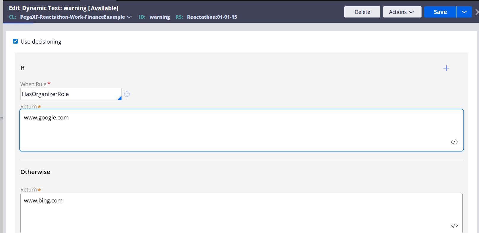 Dynamic Text Rule configuration