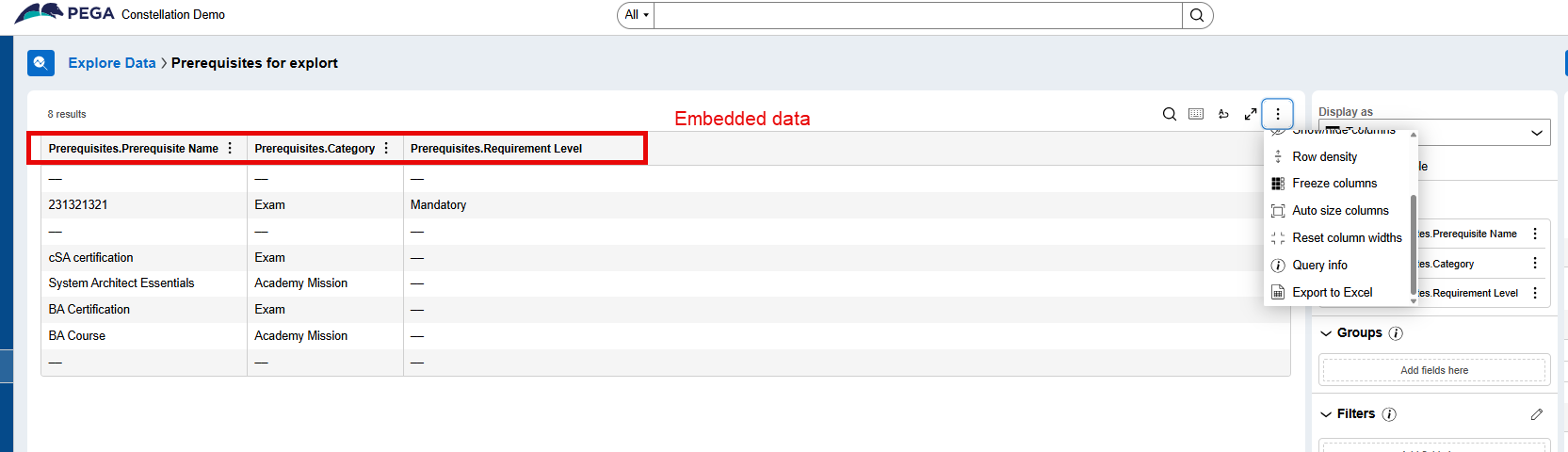 embedded data in Insights