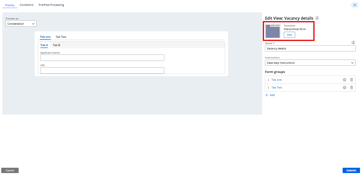 Hierarchical form template