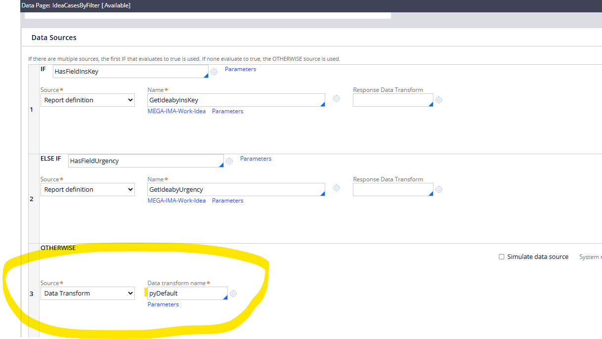 Data page configuration for returning empty results