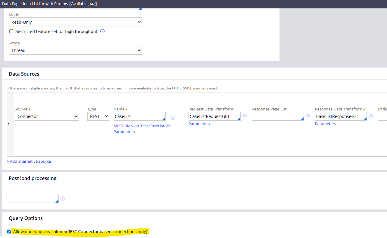 Data page with Connect REST