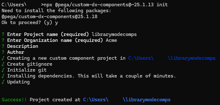 Command line interface depicting the process of initializing a new project