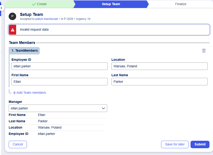 Invalid request data error