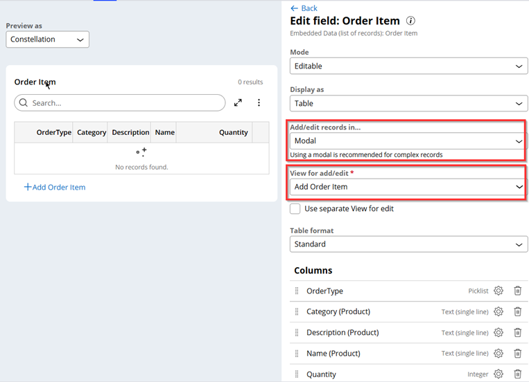 Edit Order Item modal