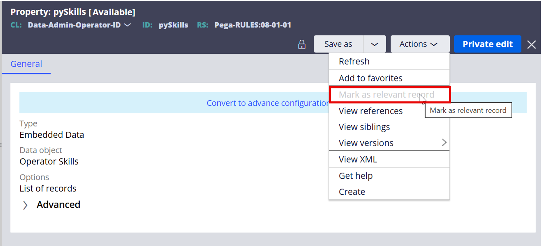 Set Property as Relevant