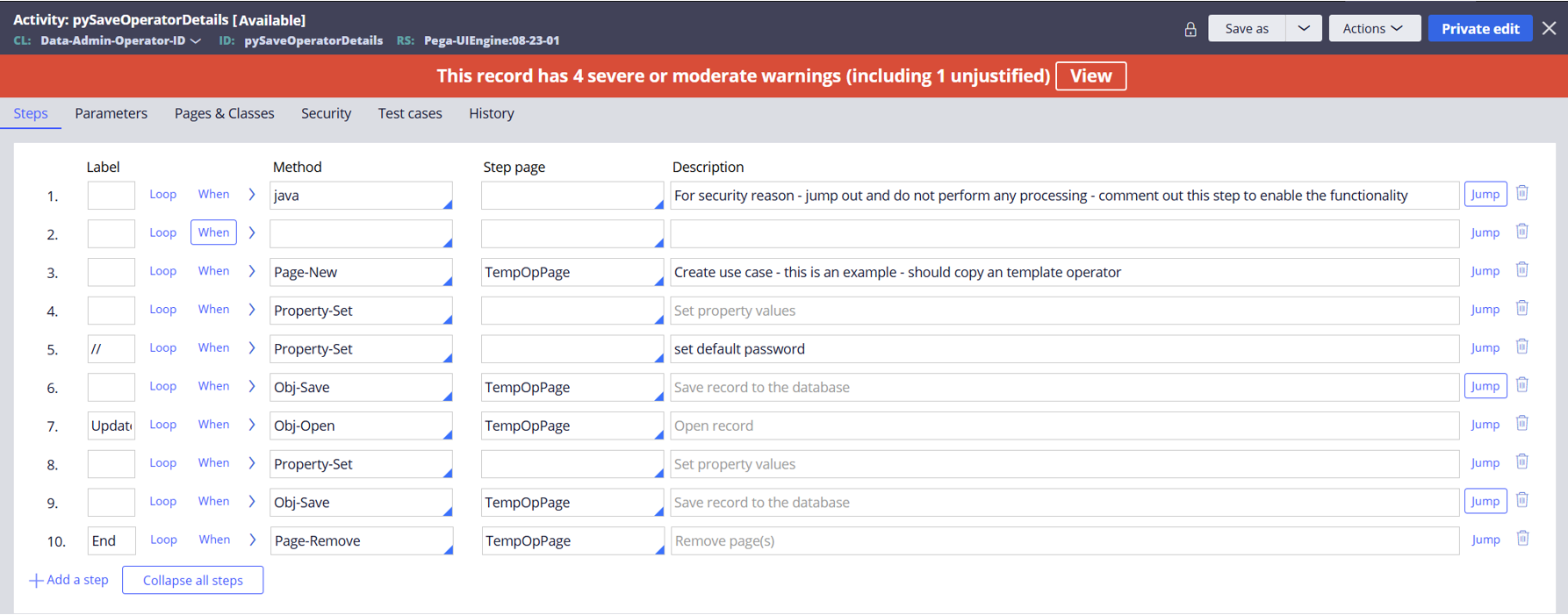 pySaveOperatorDetails Activity