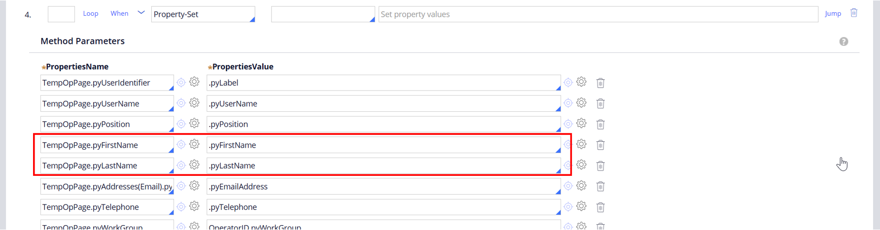 Additional properties to be saved