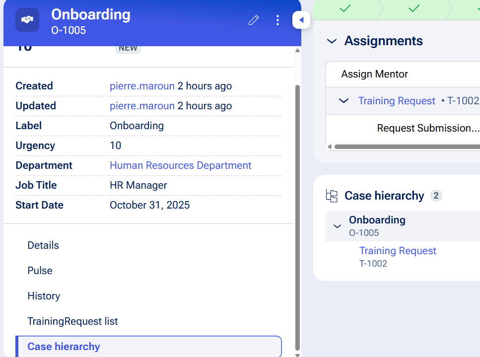 Figure 7: Case hierarchy widget displayed as a case tab