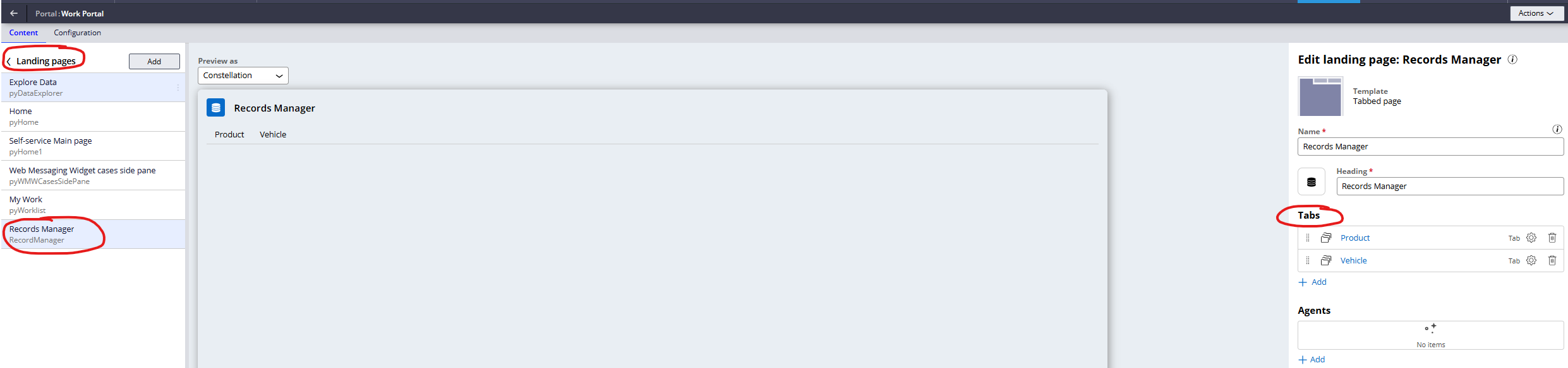 Records manager landing page configuration