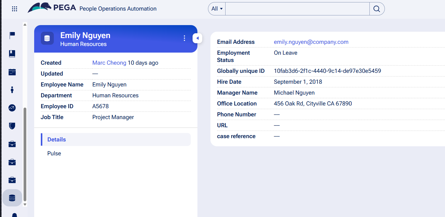 Full Page View of data object