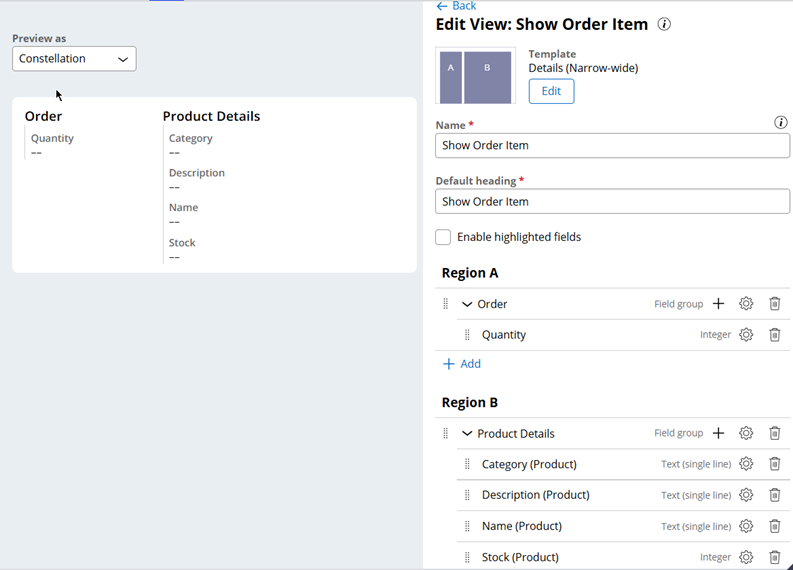 Show Order item view
