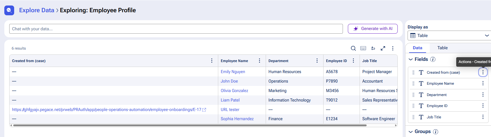 URL in Insights table