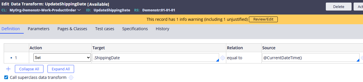 Update shipping date data transform