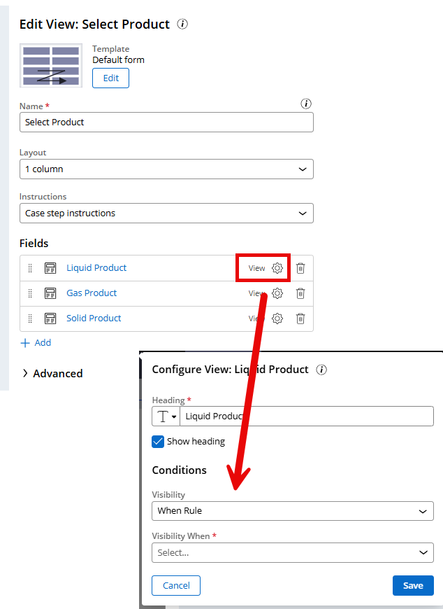 Configuring views with visibility