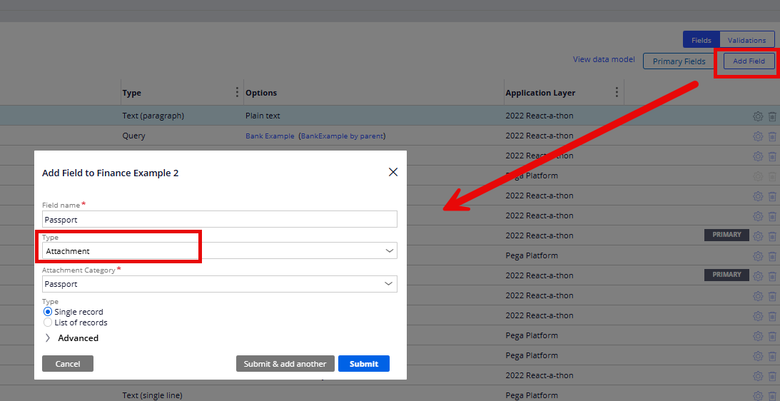 Attachment field data model