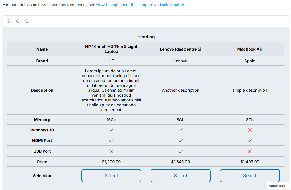 Compare and Select DX Component