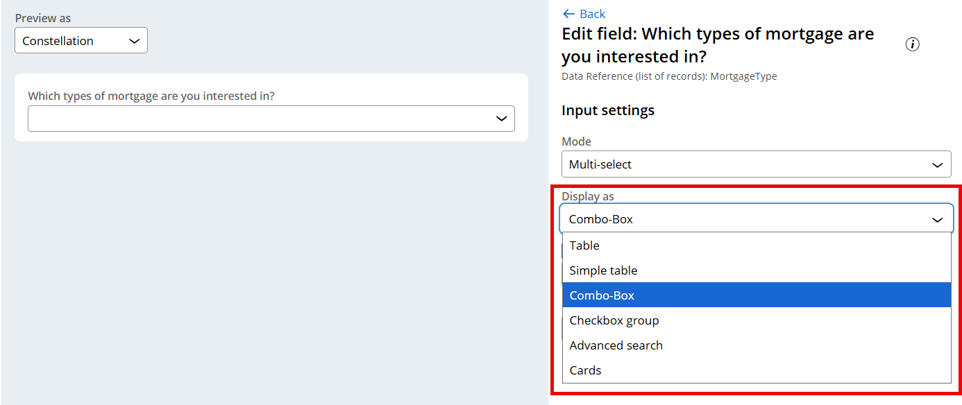 data reference display options