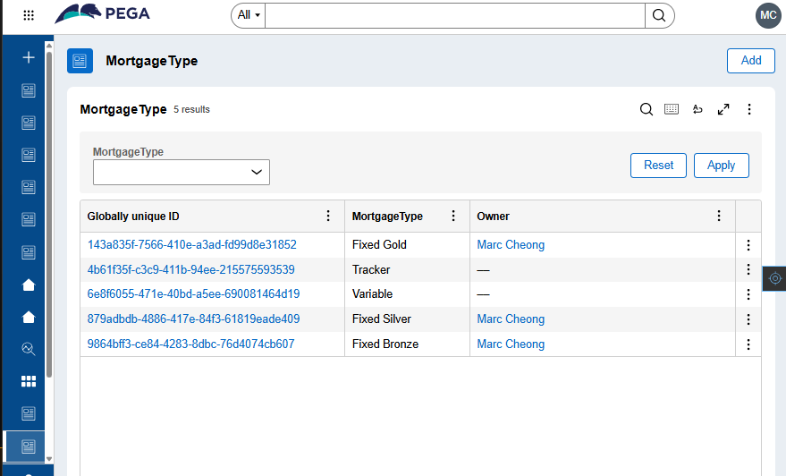 Landing page, with data objects