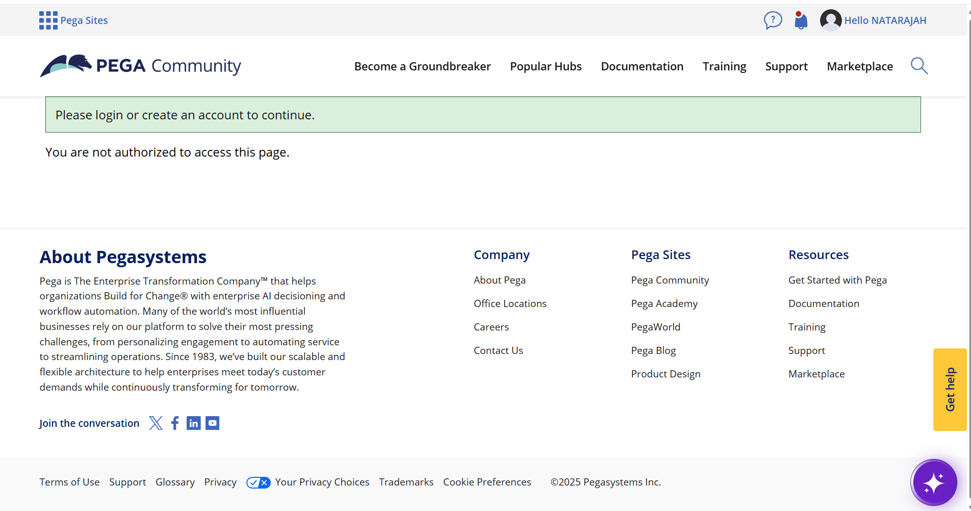 issue on accessing the #pegahackathon instance