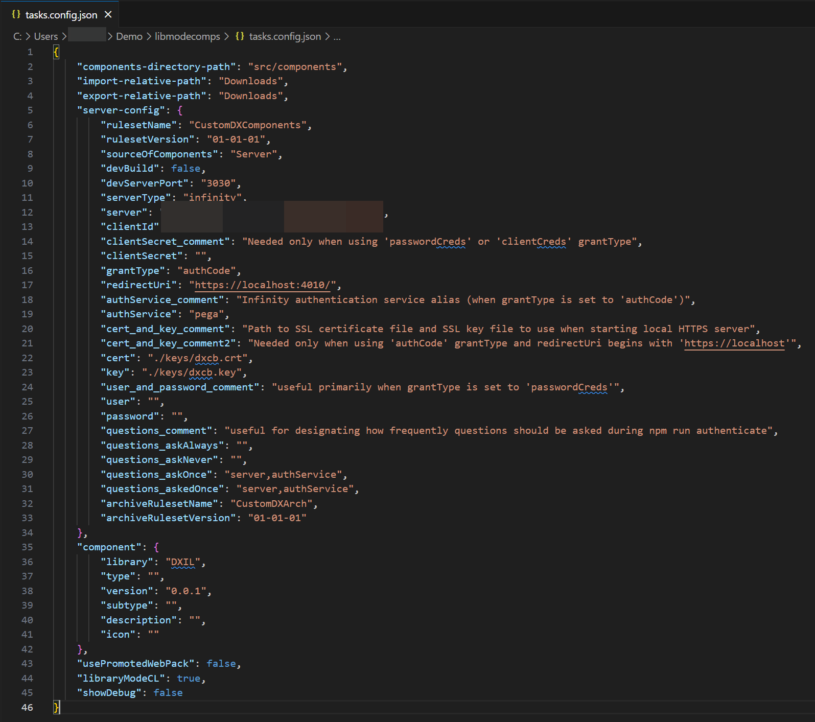 The tasks.config.json file containing the attributes to be updated.