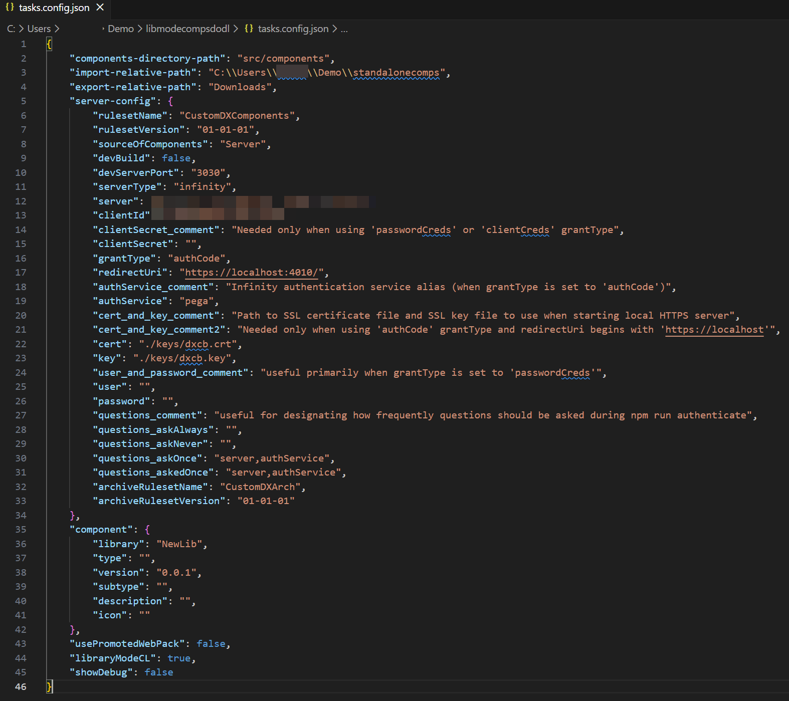 The tasks.config.json file containing the attributes to be updated.
