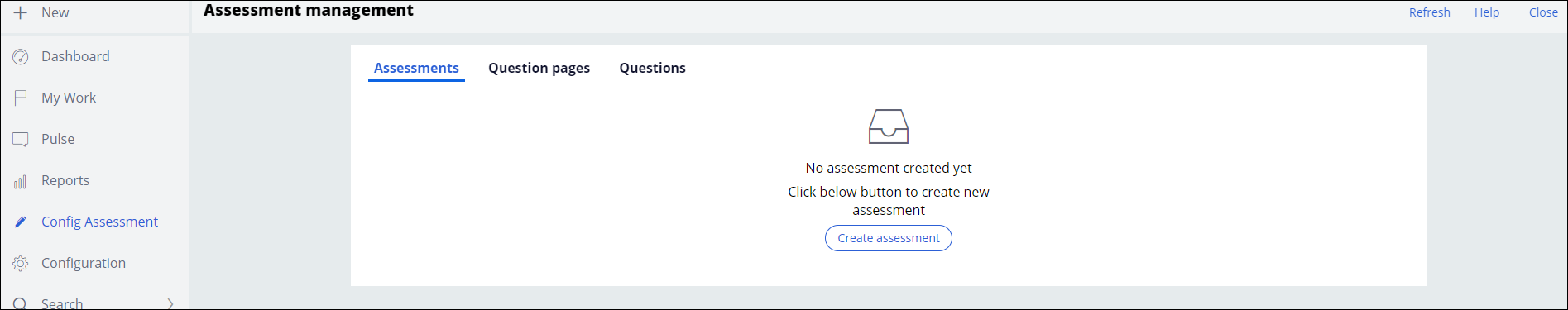 A part of the assessment management section that shows an option to create
                assessment