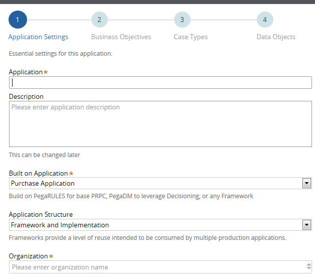 in application wizard questionnaire completion