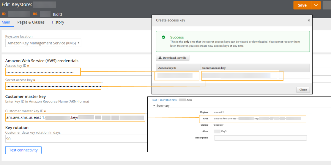 Configuring an Amazon Services Key Management Service keystore Pega