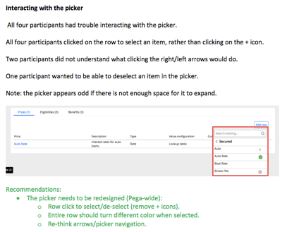 Image displays an example user testing report compiled by the author.