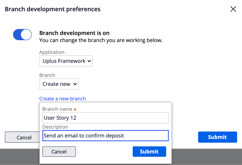 Screenshot showing how to create a new branch