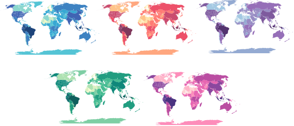 Examples of color encoded world maps