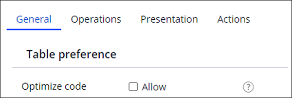 table preferences