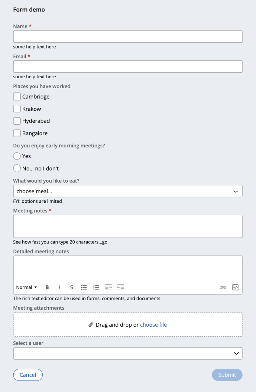 Example of a form in Cosmos React (8.7)
