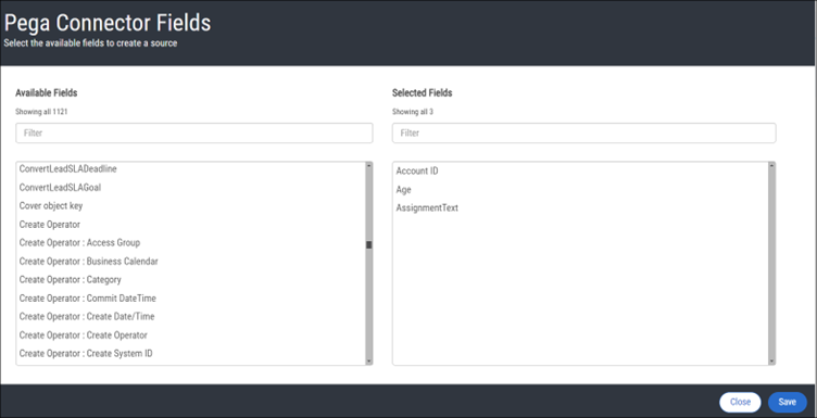 Pega Connector fields.