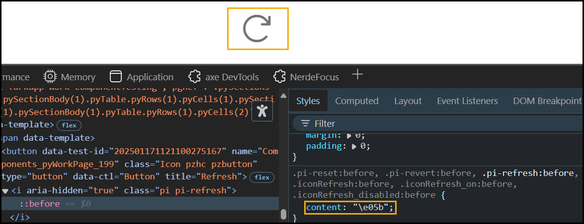 A refresh icon is displayed through a CSS pseudo-class using the content property 