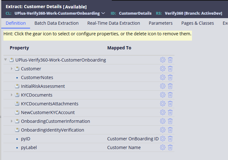 The Definition tab of the extract Rule.