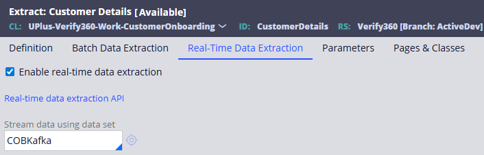The real-time data extraction configuration in an Extract Rule.