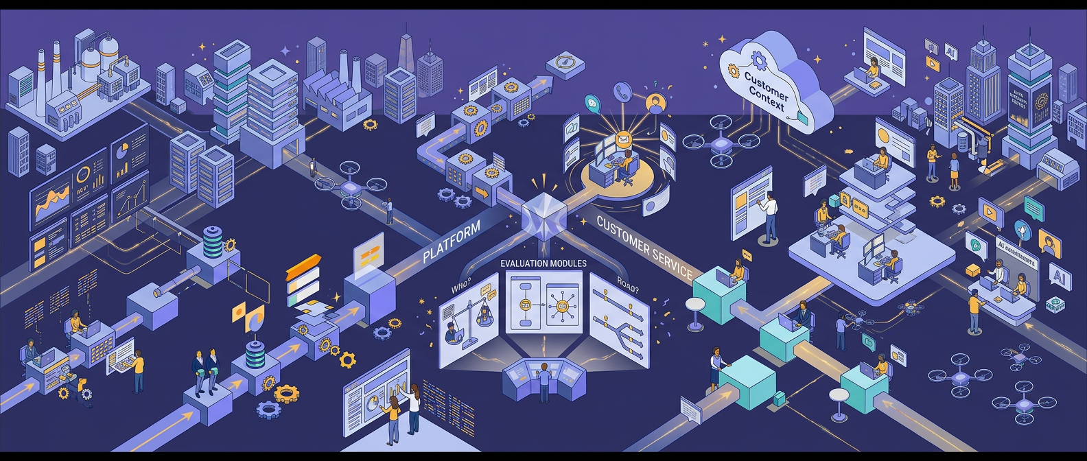 An abstract representation of a large enterprise and the different departments.